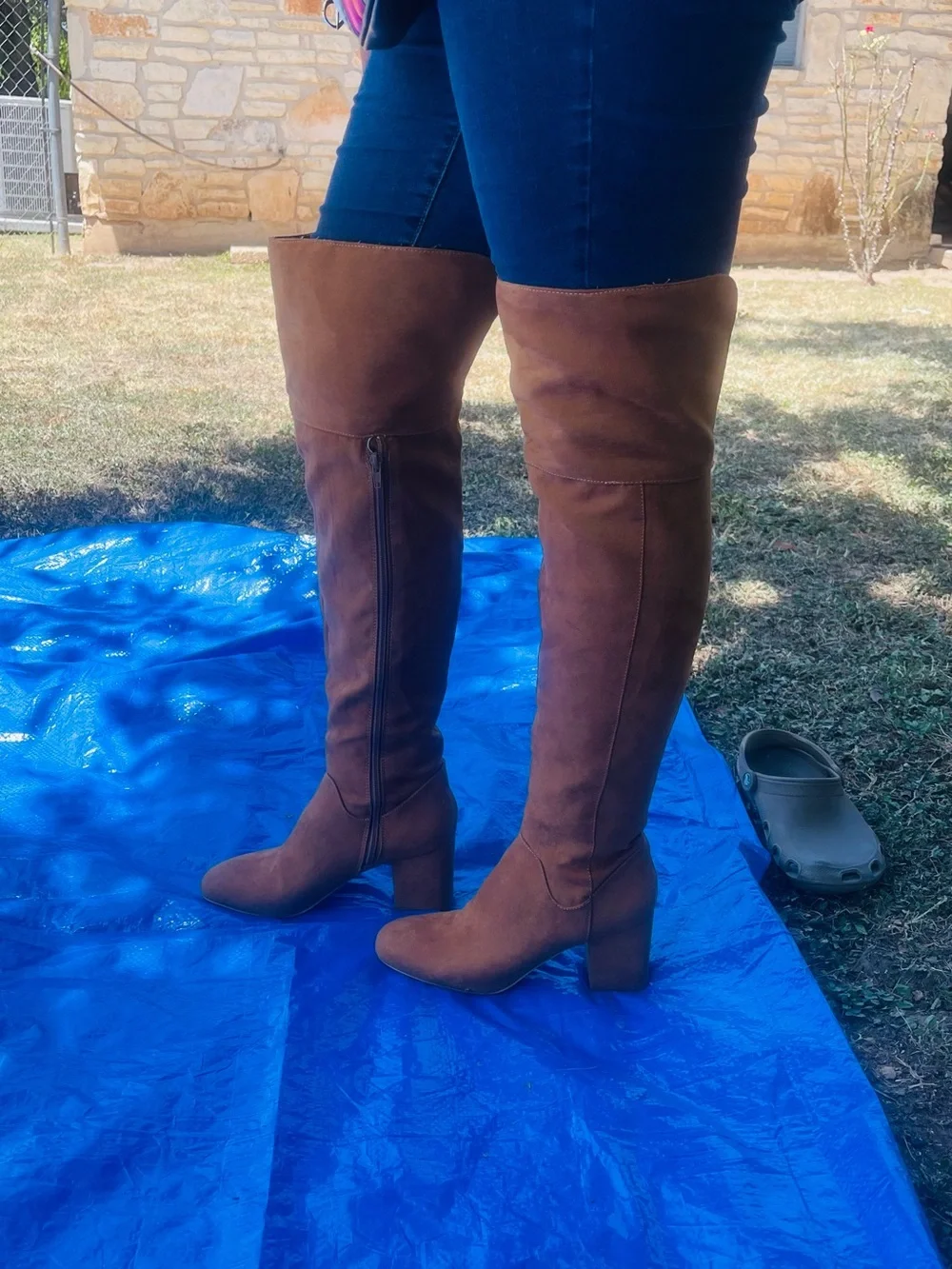 Women's Tall Suede Block Heel Boot - Orange